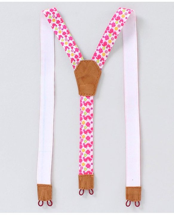 Babyhug Mid Thigh Length Skirt with Suspenders Floral Embroidery - Pink