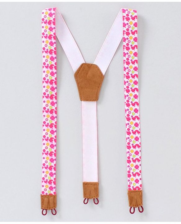 Babyhug Mid Thigh Length Skirt with Suspenders Floral Embroidery - Pink