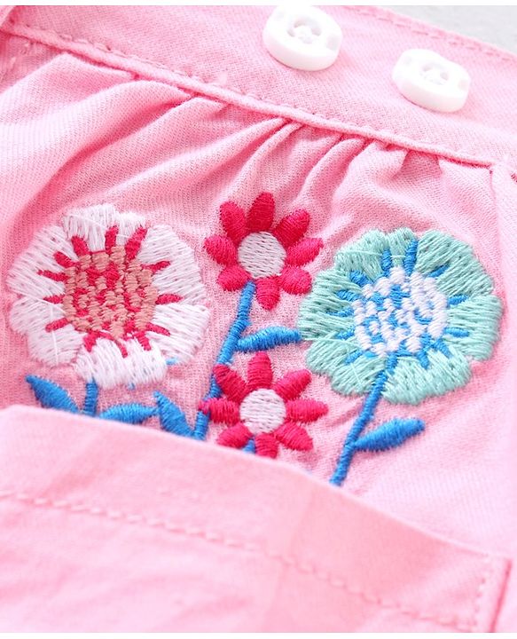 Babyhug Mid Thigh Length Skirt with Suspenders Floral Embroidery - Pink