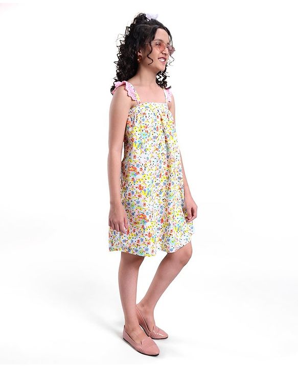 Pine Kids Sleeveless Premium Cotton Frock - Multicolor