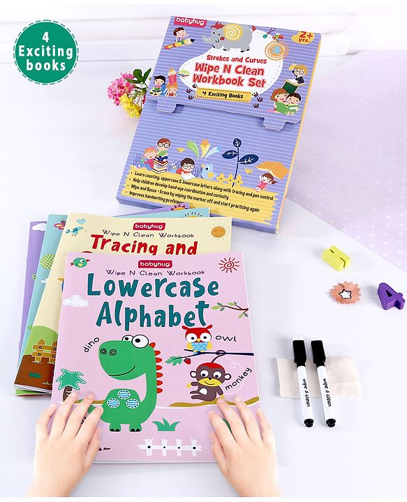 Babyhug Strokes and Curves Wipe N Clean Workbook Set of 4 - English