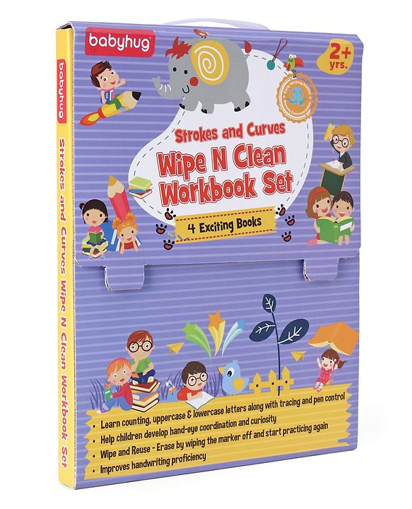 Babyhug Strokes and Curves Wipe N Clean Workbook Set of 4 - English