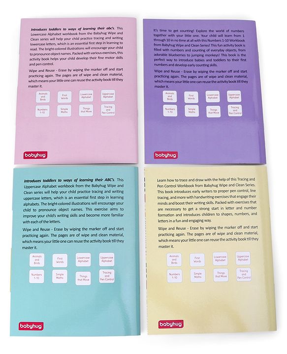 Babyhug Strokes and Curves Wipe N Clean Workbook Set of 4 - English