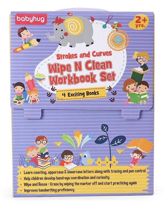 Babyhug Strokes and Curves Wipe N Clean Workbook Set of 4 - English