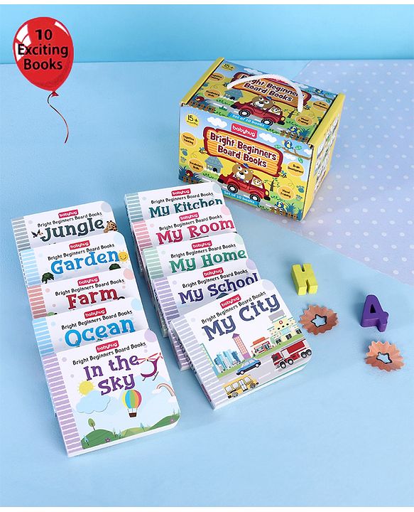 Babyhug Bright Beginners Board Books- Set of 10| Back to Back 22 Pages| Basic Concepts|Early Learning Pocket-Sized Pre-School book|Premium & Handy|Ideal for Gifting