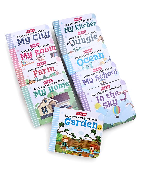 Babyhug Bright Beginners Board Books- Set of 10| Back to Back 22 Pages| Basic Concepts|Early Learning Pocket-Sized Pre-School book|Premium & Handy|Ideal for Gifting