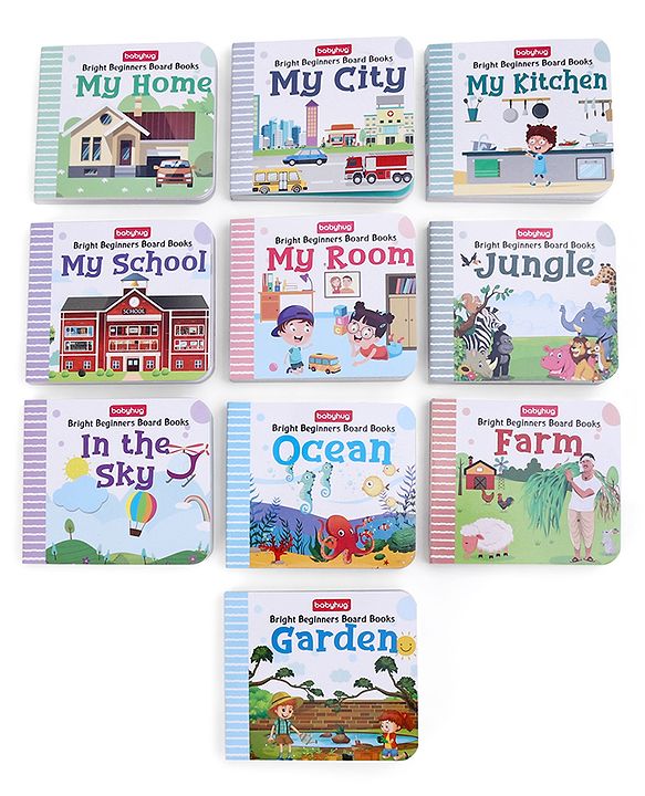 Babyhug Bright Beginners Board Books- Set of 10| Back to Back 22 Pages| Basic Concepts|Early Learning Pocket-Sized Pre-School book|Premium & Handy|Ideal for Gifting