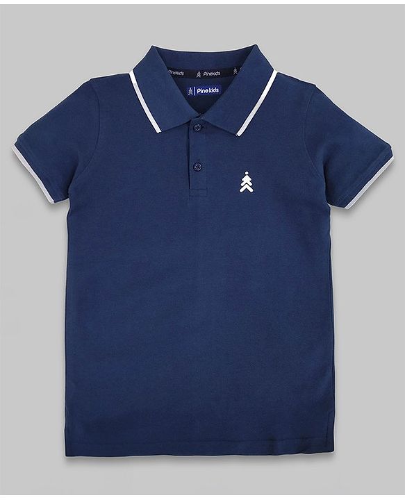 Pine Kids Half Sleeves T-shirt Solid - Blue