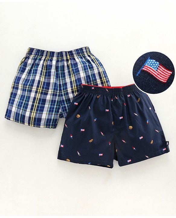 Pine Kids Knee Length Checked Boxers  with Peach Wash Finish - Multicolor