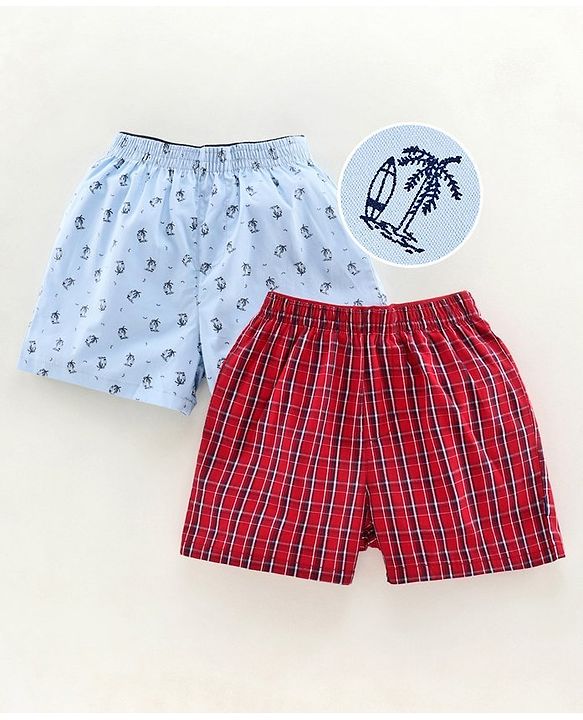 Pine Kids Peach Wash Finish  Briefs & Boxers Beach Print Set of 2 - Multicolour