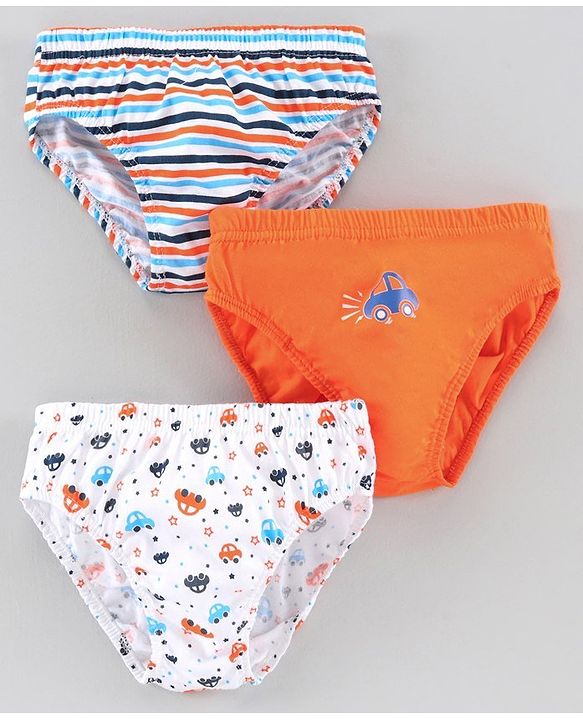 Babyhug 100% Cotton Brief Car Print Pack of 3 - Orange