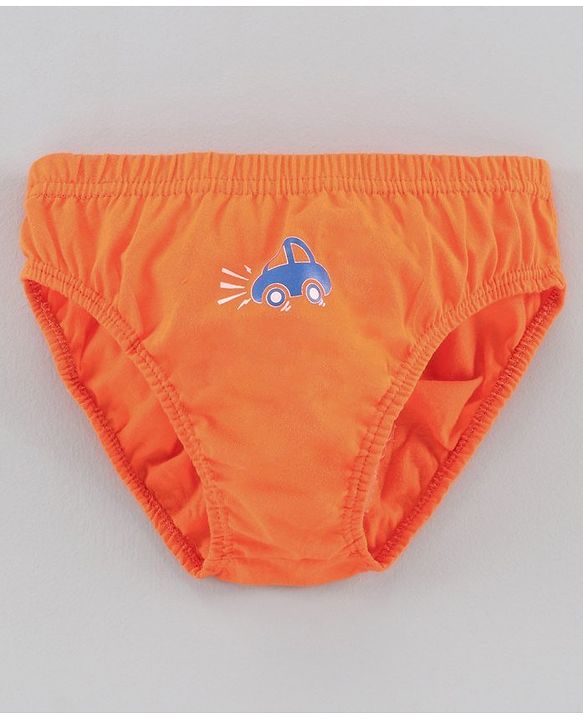 Babyhug 100% Cotton Brief Car Print Pack of 3 - Orange