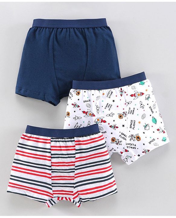 Babyhug 100% Cotton Briefs Space Print Pack of 3 - Navy Blue