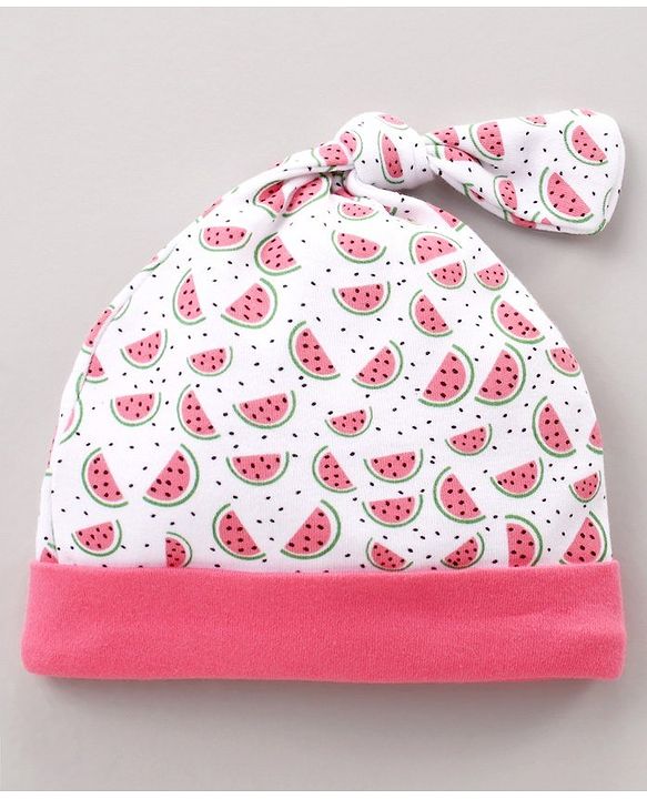 Babyhug Cap Mitten & Booties Watermelon Print - Cap Diameter 11 cm