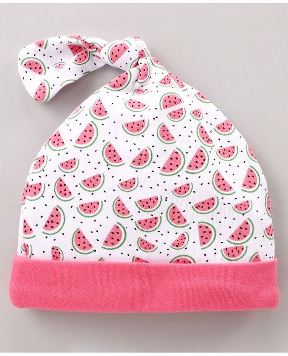 Babyhug Cap Mitten & Booties Watermelon Print - Cap Diameter 11 cm