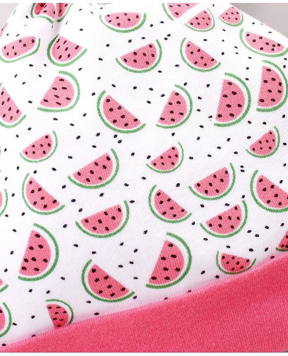 Babyhug Cap Mitten & Booties Watermelon Print - Cap Diameter 11 cm