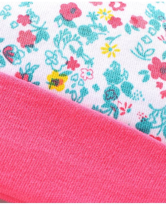 Babyhug Cap Mitten & Booties Floral Print - Cap Diameter 10.5 cm