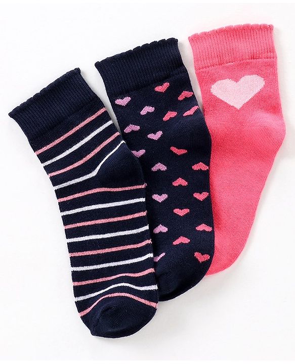 Pine Kids Socks Heart Design Set of 3 - Multicolour
