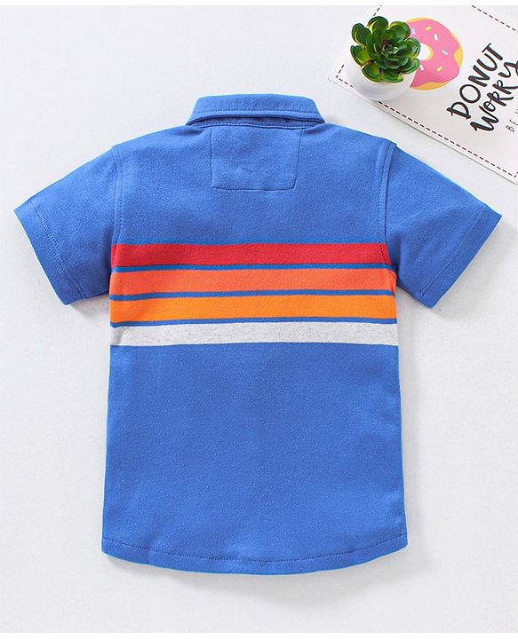 Babyhug Half Sleeves Striped Knitted Shirt - Blue