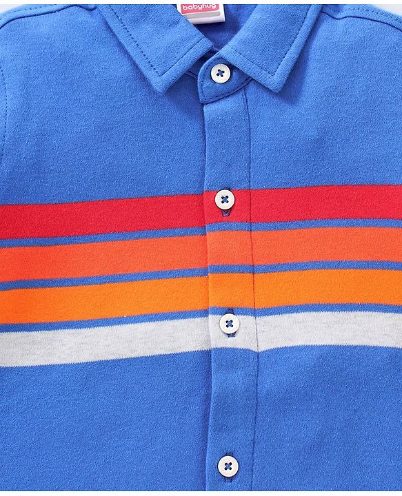 Babyhug Half Sleeves Striped Knitted Shirt - Blue