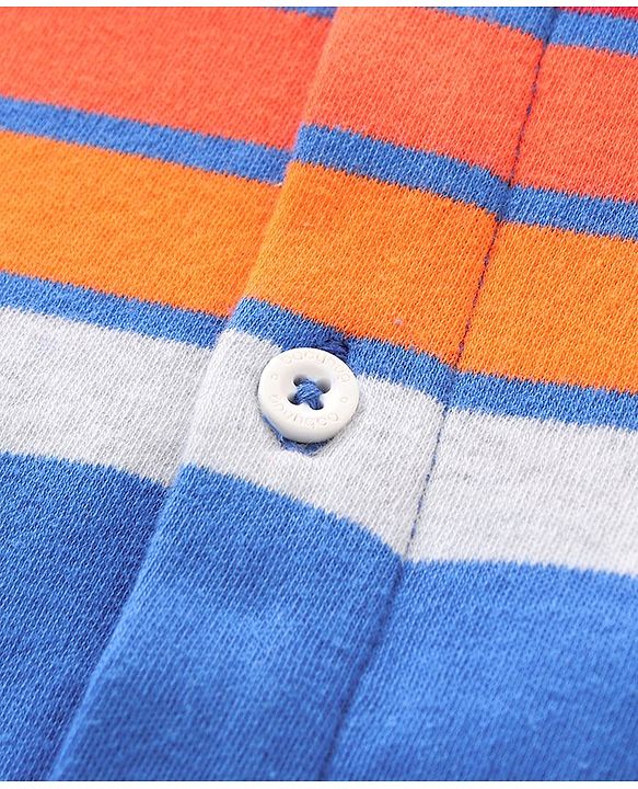 Babyhug Half Sleeves Striped Knitted Shirt - Blue