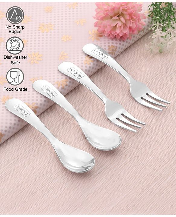 Babyhug Stainless Steel Spoon & Fork Set of 4 - Silver