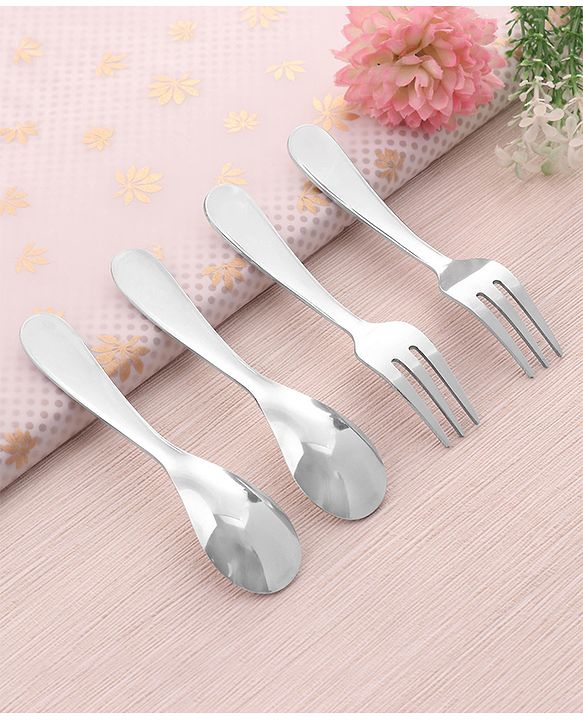 Babyhug Stainless Steel Spoon & Fork Set of 4 - Silver