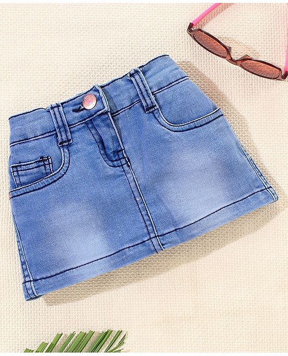 Babyhug Washed Mid Thigh Denim Skirt - Medium Blue