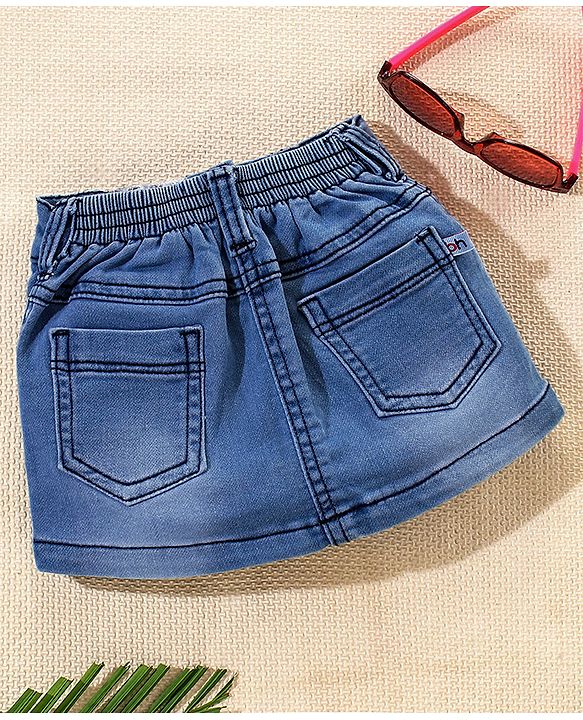 Babyhug Washed Mid Thigh Denim Skirt - Medium Blue