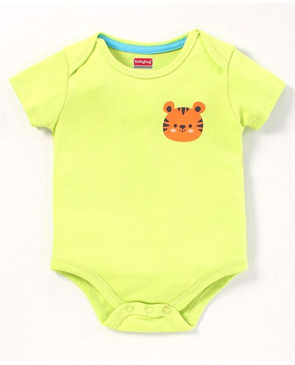 Babyhug Half Sleeves 100% Cotton Onesies Animal Print Pack of 5 - Red Orange Yellow Green Blue