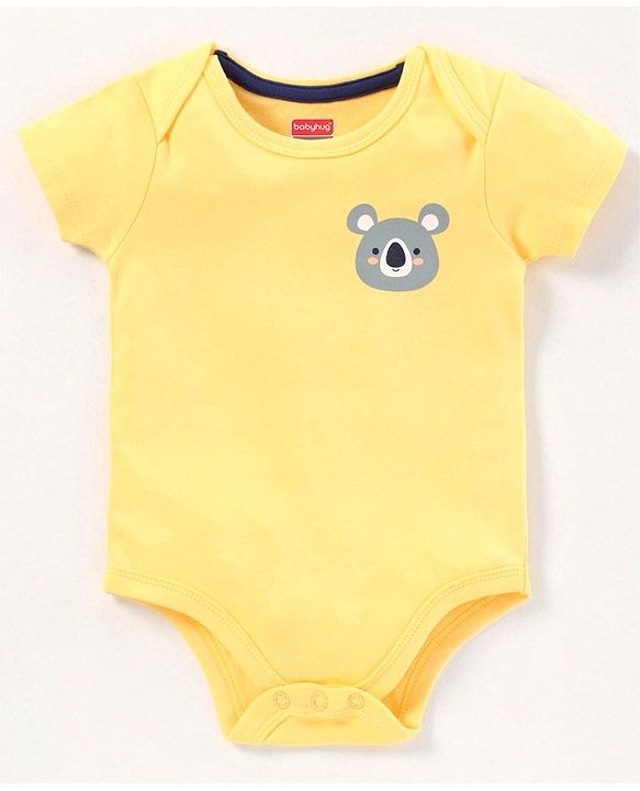 Babyhug Half Sleeves 100% Cotton Onesies Animal Print Pack of 5 - Red Orange Yellow Green Blue