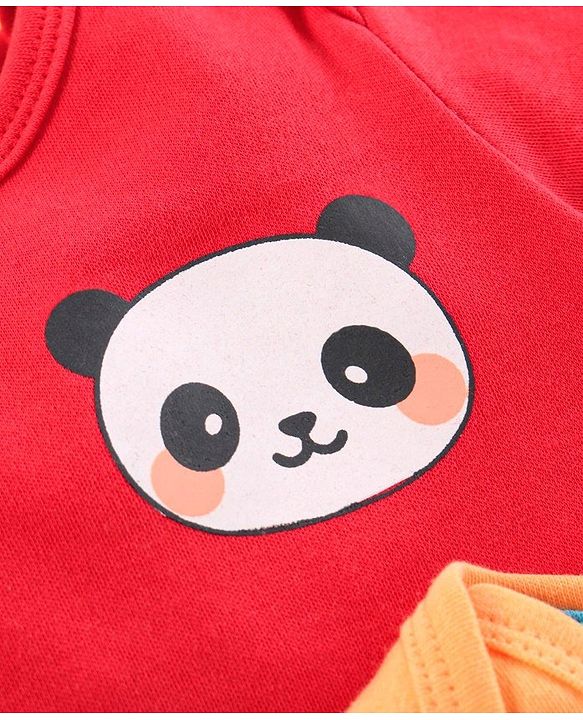 Babyhug Half Sleeves 100% Cotton Onesies Animal Print Pack of 5 - Red Orange Yellow Green Blue