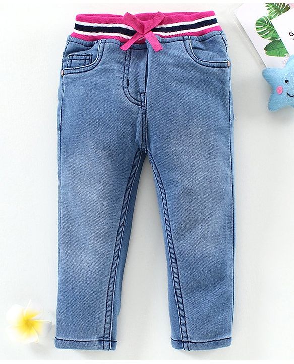 Babyhug Full Length Jeans With Tie Up - Blue