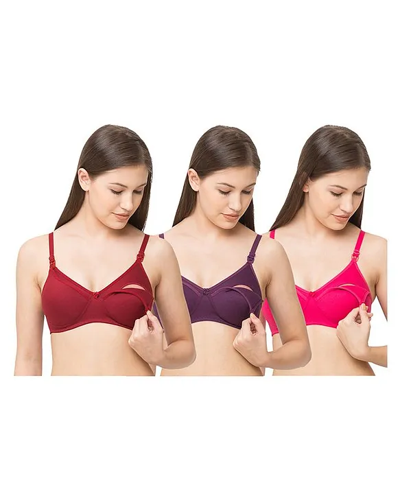MomToBe Solid Combo Pack Of 3 Full Cup Non-Padded Feeding Bra - Multi Color  [+info]