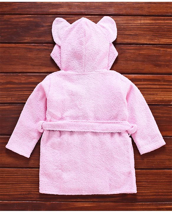 Babyhug Full Sleeves 3D Hood Bath Robe Elephant Design - Pink