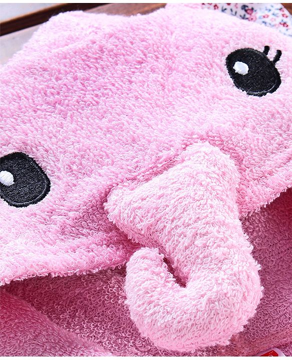 Babyhug Full Sleeves 3D Hood Bath Robe Elephant Design - Pink