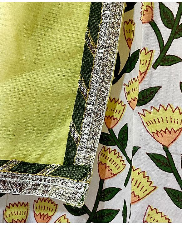 Pine Kids Full Sleeve Solid Kurta with Printed Ghagra Dupatta And Mask - Yellow