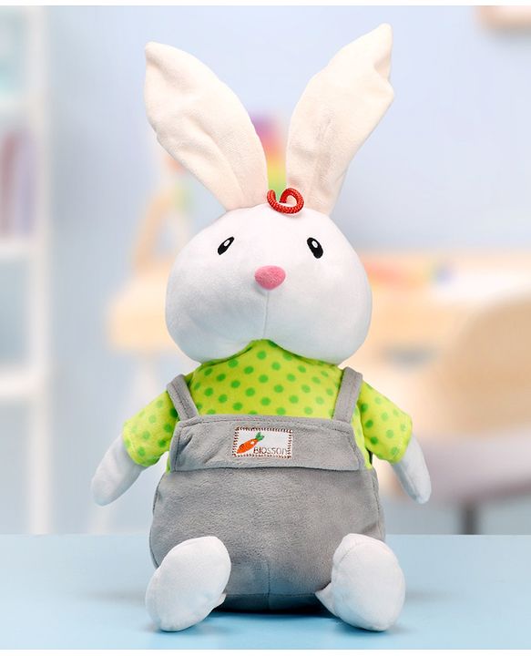 Babyhug Cute Rabbit Soft Toy in Grey Dungarees|Plush Bunny with Long Ears for Hugs & Cuddles|Sensory & Emotional Growth|Imaginative Play|BIS| Ideal Gift |2+ Years | Height-32cm