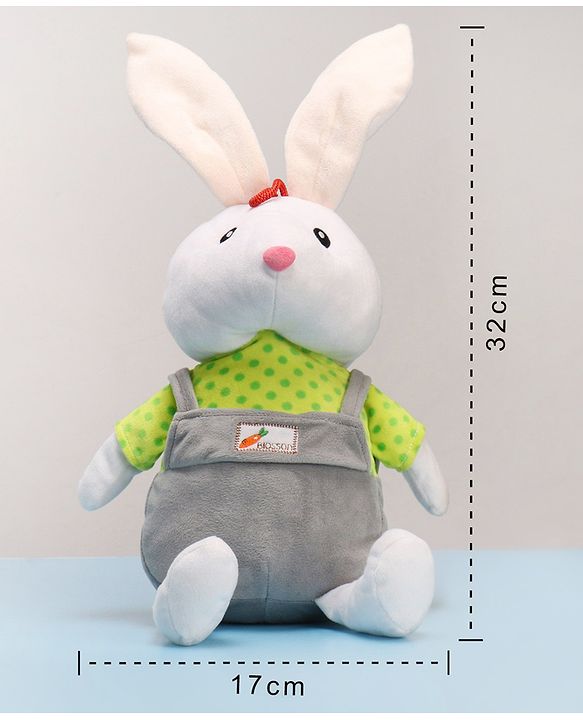Babyhug Cute Rabbit Soft Toy in Grey Dungarees|Plush Bunny with Long Ears for Hugs & Cuddles|Sensory & Emotional Growth|Imaginative Play|BIS| Ideal Gift |2+ Years | Height-32cm