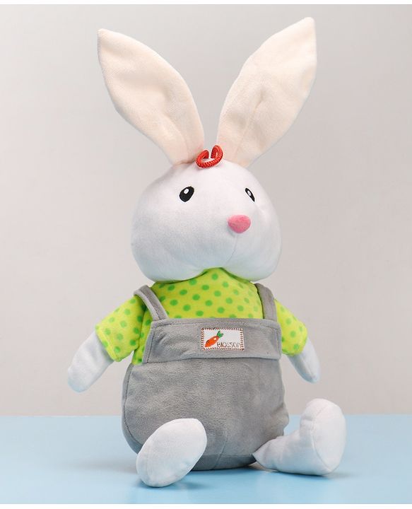 Babyhug Cute Rabbit Soft Toy in Grey Dungarees|Plush Bunny with Long Ears for Hugs & Cuddles|Sensory & Emotional Growth|Imaginative Play|BIS| Ideal Gift |2+ Years | Height-32cm