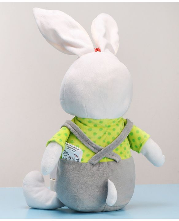 Babyhug Cute Rabbit Soft Toy in Grey Dungarees|Plush Bunny with Long Ears for Hugs & Cuddles|Sensory & Emotional Growth|Imaginative Play|BIS| Ideal Gift |2+ Years | Height-32cm