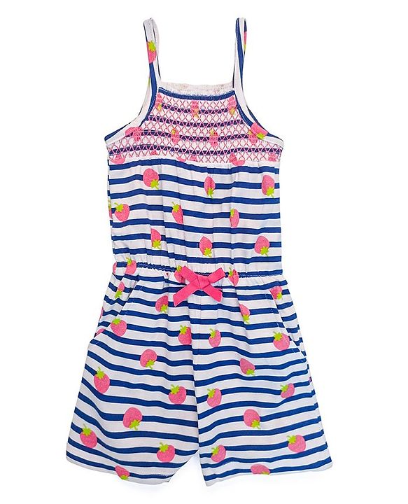 Babyhug Singlet Sleeves Jumpsuit Strawberry Print - Blue