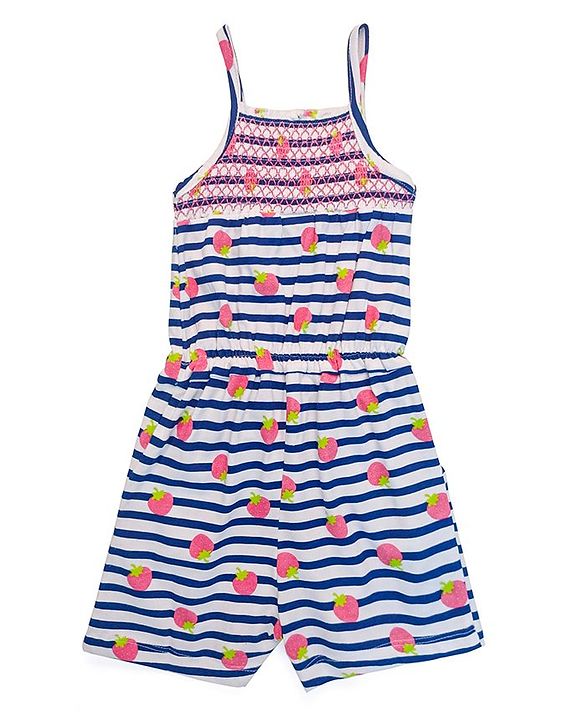 Babyhug Singlet Sleeves Jumpsuit Strawberry Print - Blue