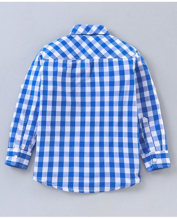 Pine Kids Party Wear Softner Wash Full Sleeves Checks Shirt With Tie - Blue White