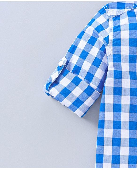 Pine Kids Party Wear Softner Wash Full Sleeves Checks Shirt With Tie - Blue White