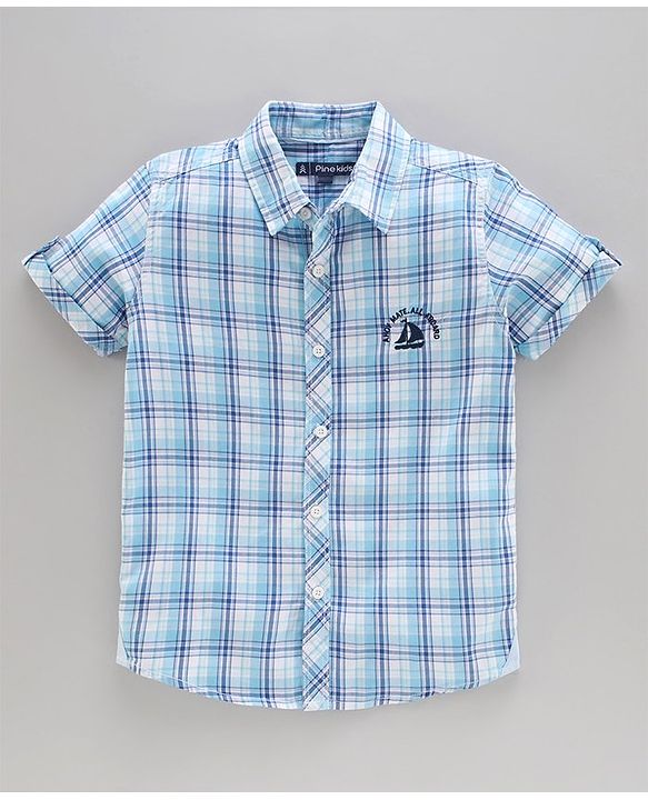 Pine Kids Cotton Shirt Checks  - Blue