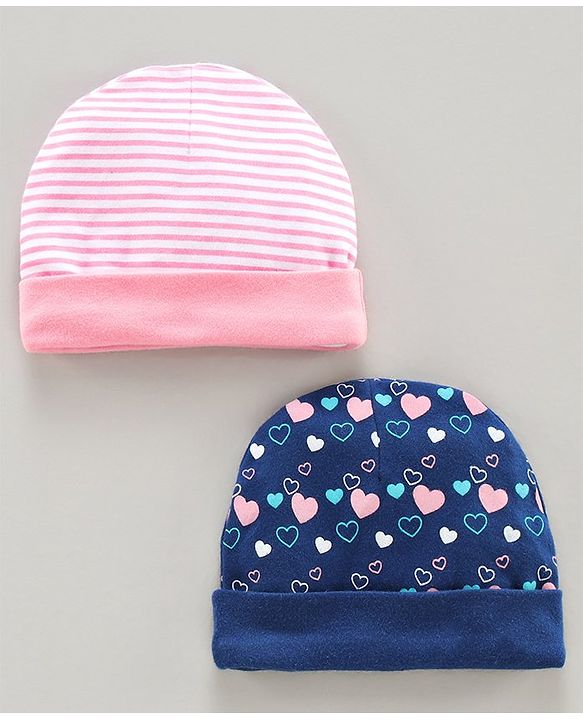 Babyhug 100% Cotton Cap Pack of 2 - Blue Pink