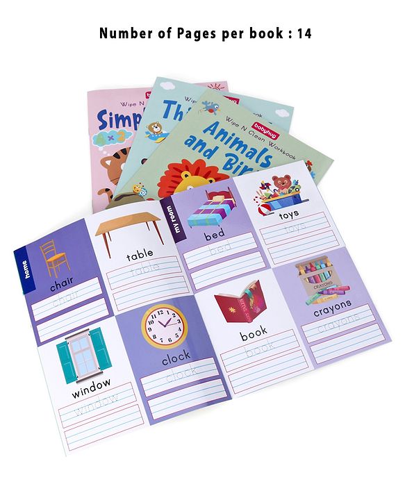 Babyhug Ready For School Wipe N Clean Workbook Set Pack of 4 - Eglish