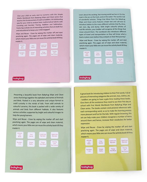 Babyhug Ready For School Wipe N Clean Workbook Set Pack of 4 - Eglish