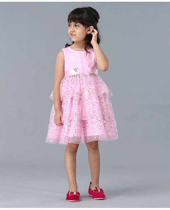 Babyhug Sleeveless Layered Embellished Party Frock - Pink